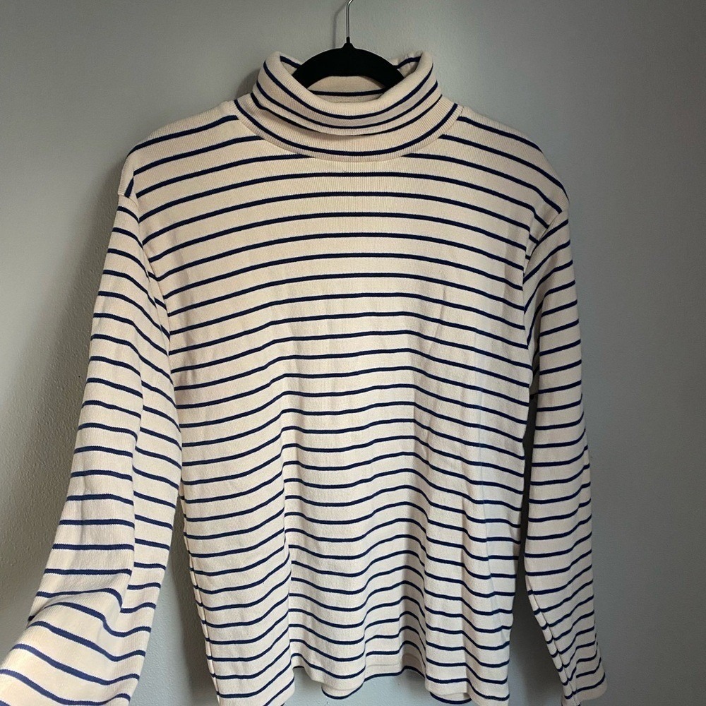 Beams Japan Striped Cotton Cream Turtleneck Sweater‎ Medium Scandi Heritage Luxe
